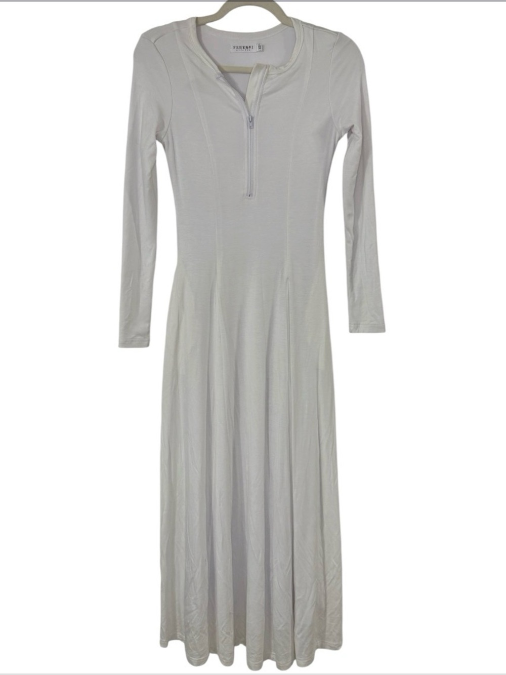 Fehrnvi Temple Dress - Long Sleeve Zip-Front Maxi Dress In White